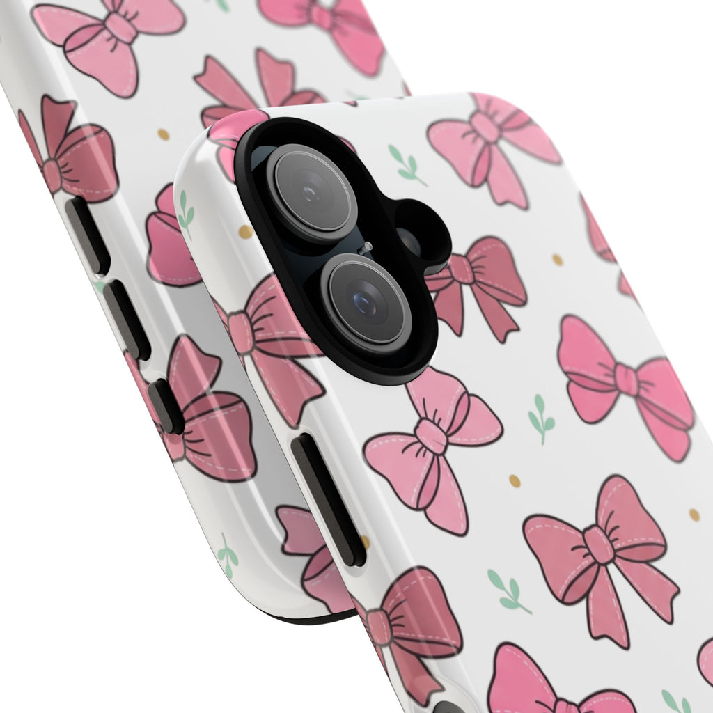 Pink Bow Pattern Phone Case — Cute Floral Ribbon Tough Case