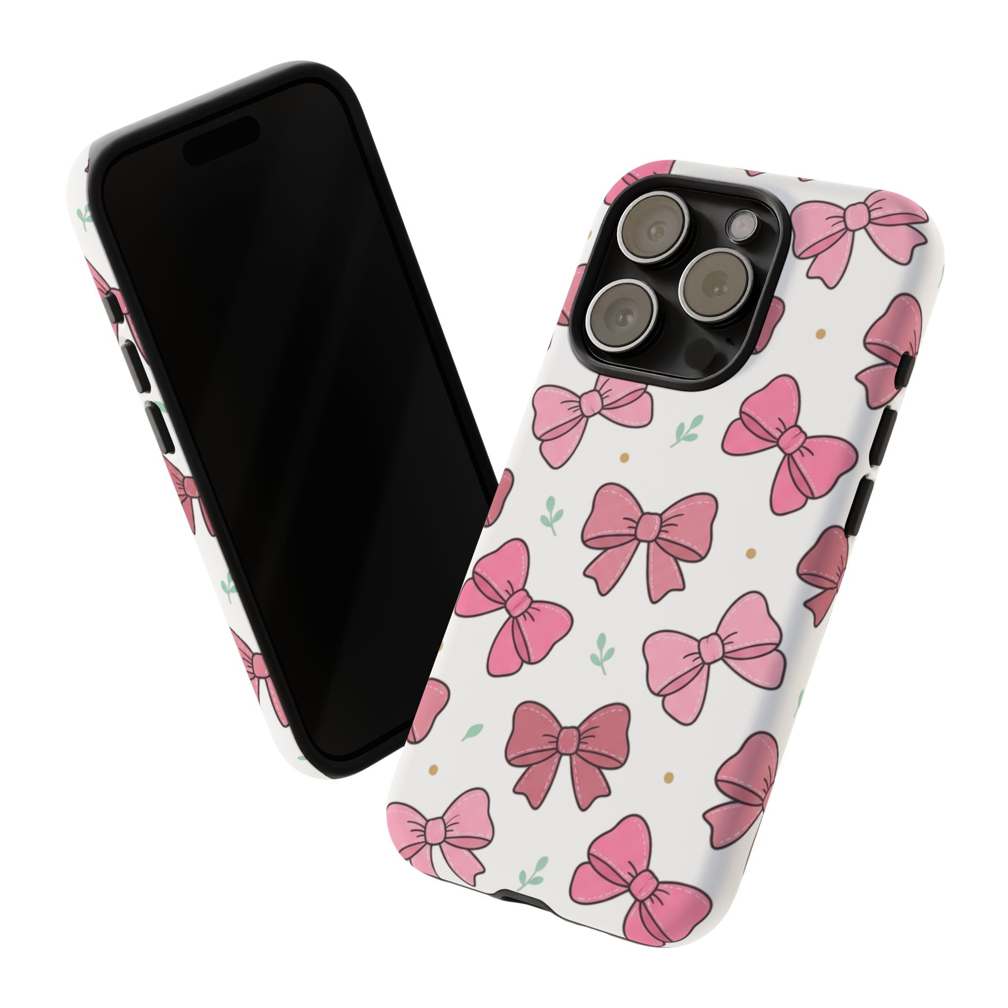 Pink Bow Pattern Phone Case — Cute Floral Ribbon Tough Case