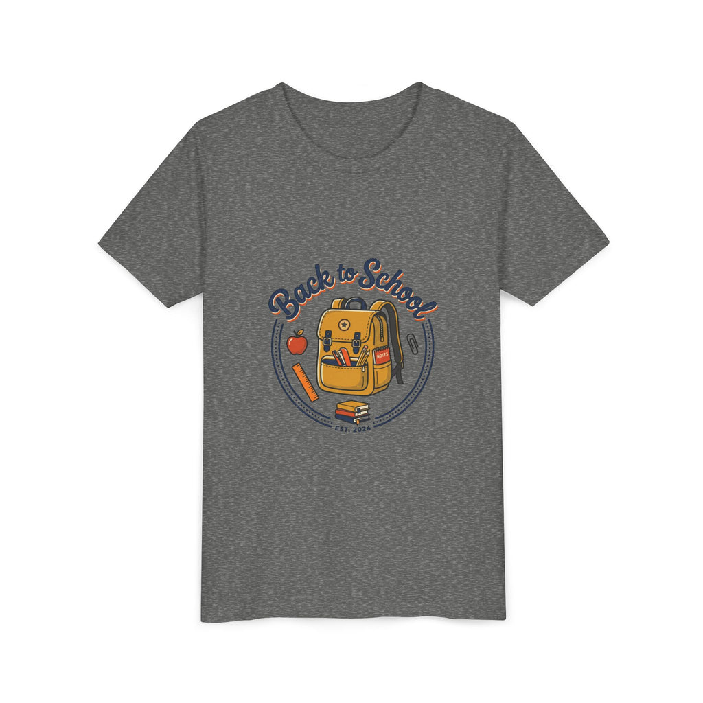Back to School Youth Tee – Cute Backpack & Apple Kids T‑Shirt for First Day of School
