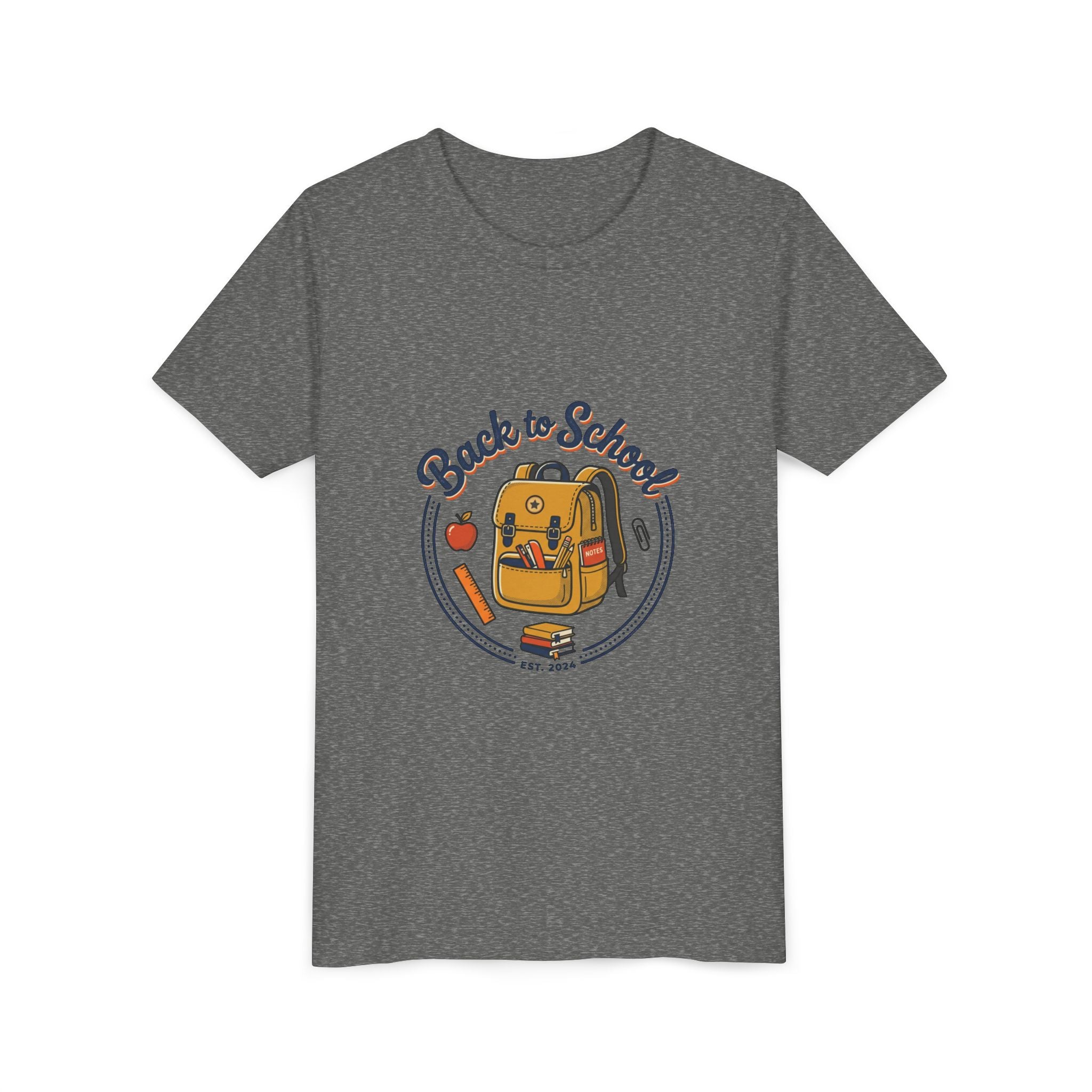 Back to School Youth Tee – Cute Backpack & Apple Kids T‑Shirt for First Day of School