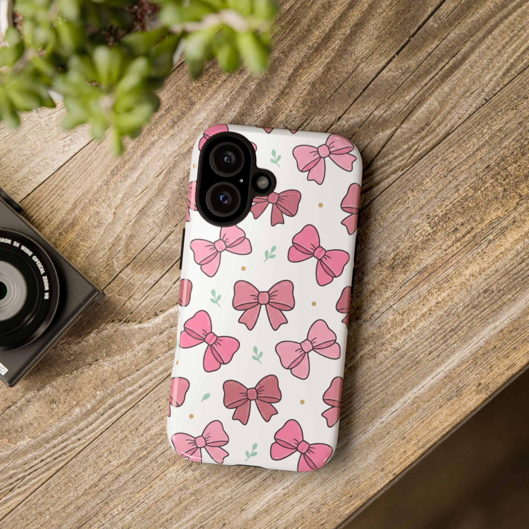 Pink Bow Pattern Phone Case — Cute Floral Ribbon Tough Case