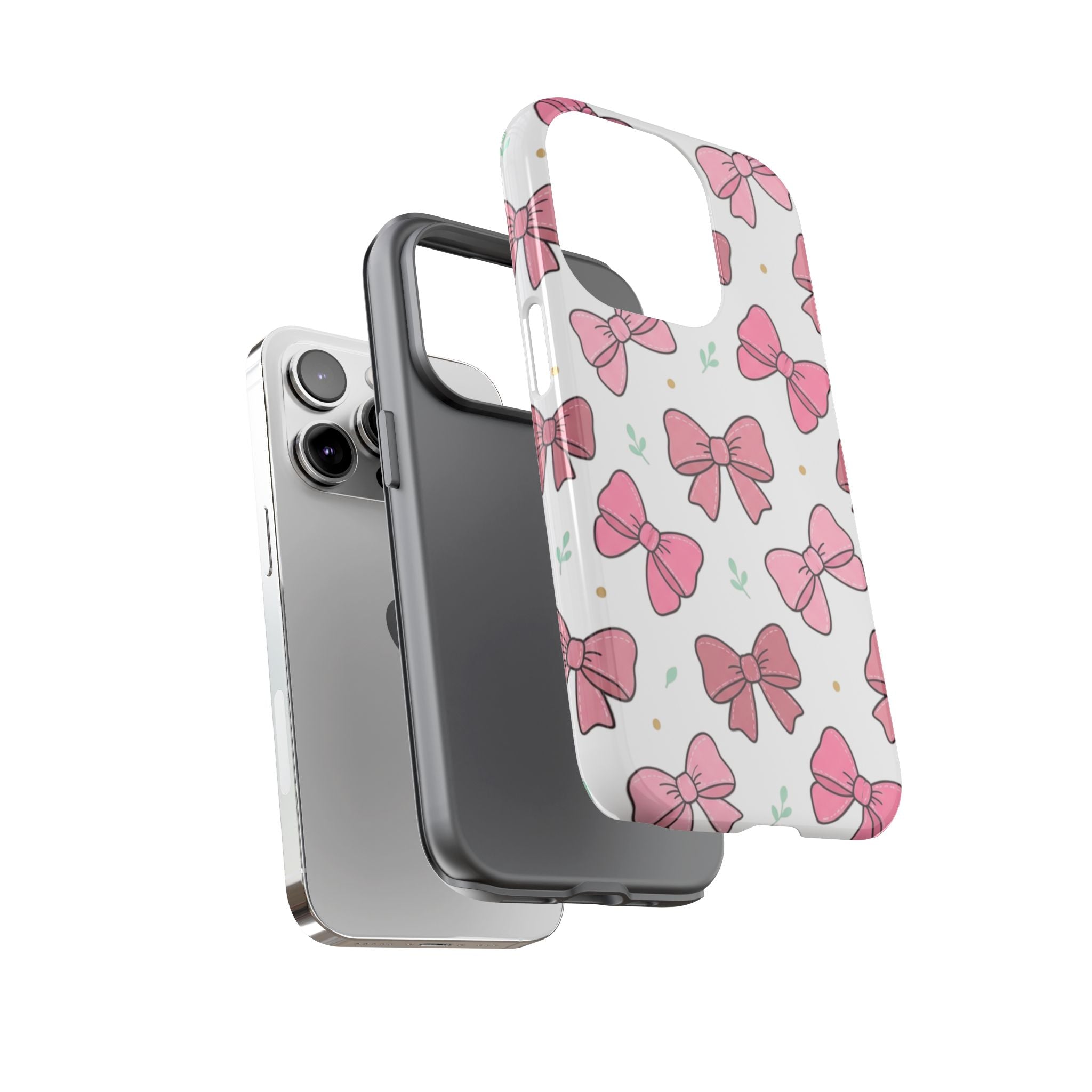 Pink Bow Pattern Phone Case — Cute Floral Ribbon Tough Case