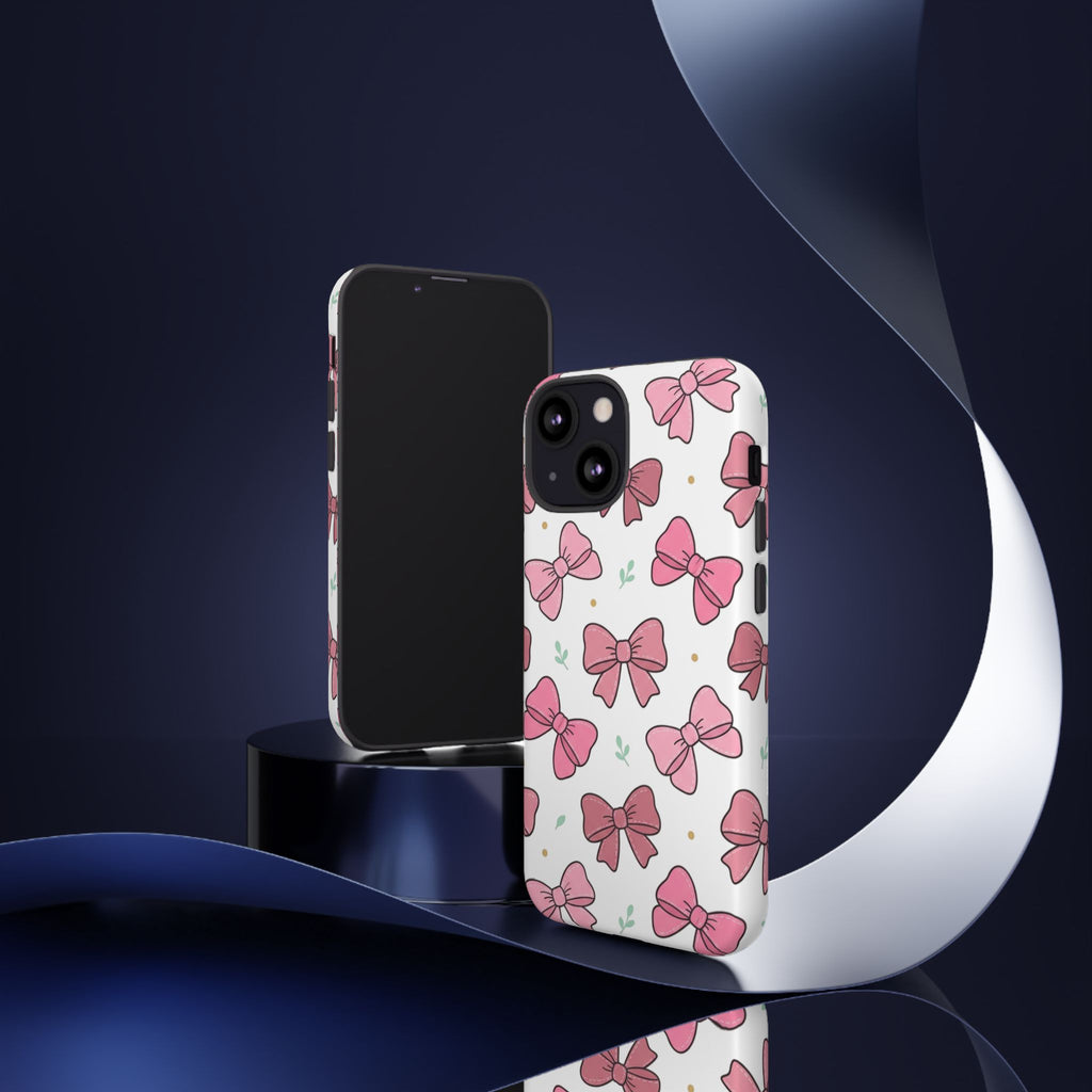 Pink Bow Pattern Phone Case — Cute Floral Ribbon Tough Case