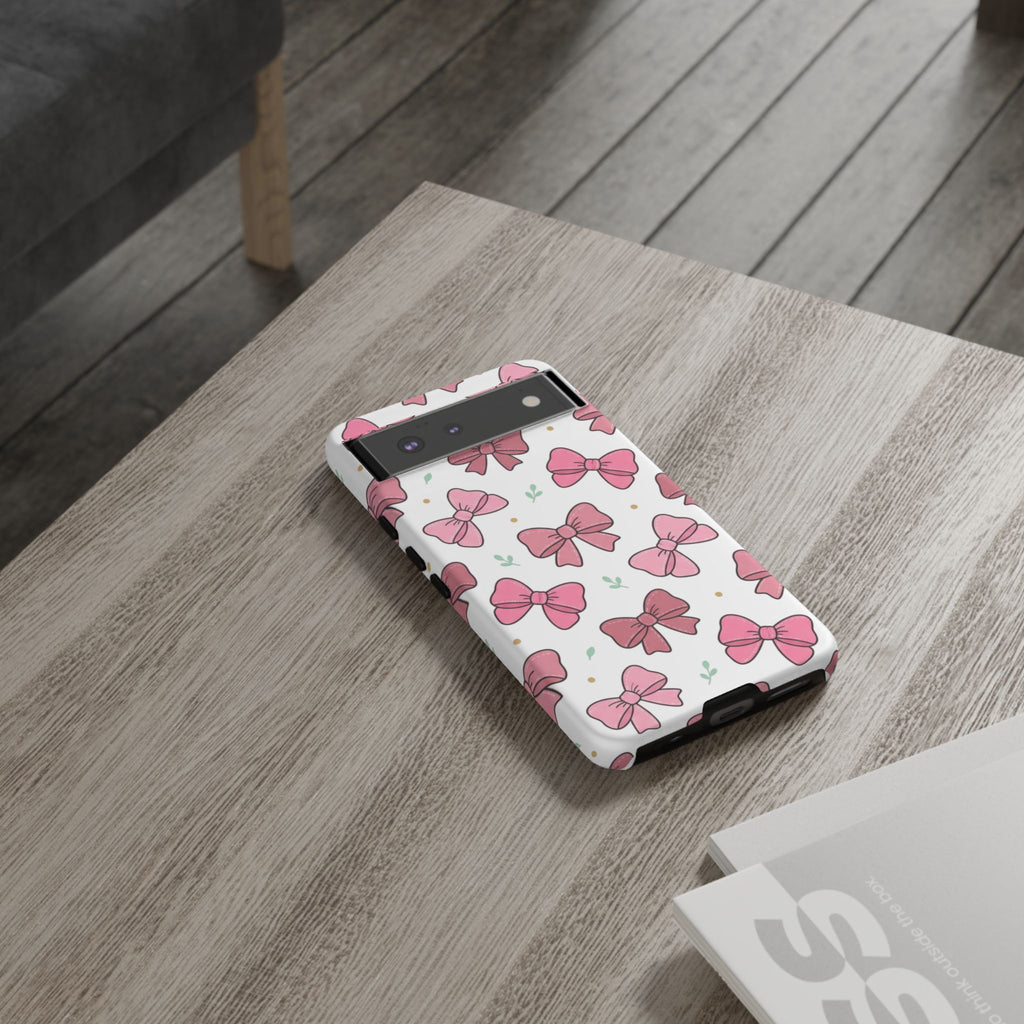 Pink Bow Pattern Phone Case — Cute Floral Ribbon Tough Case