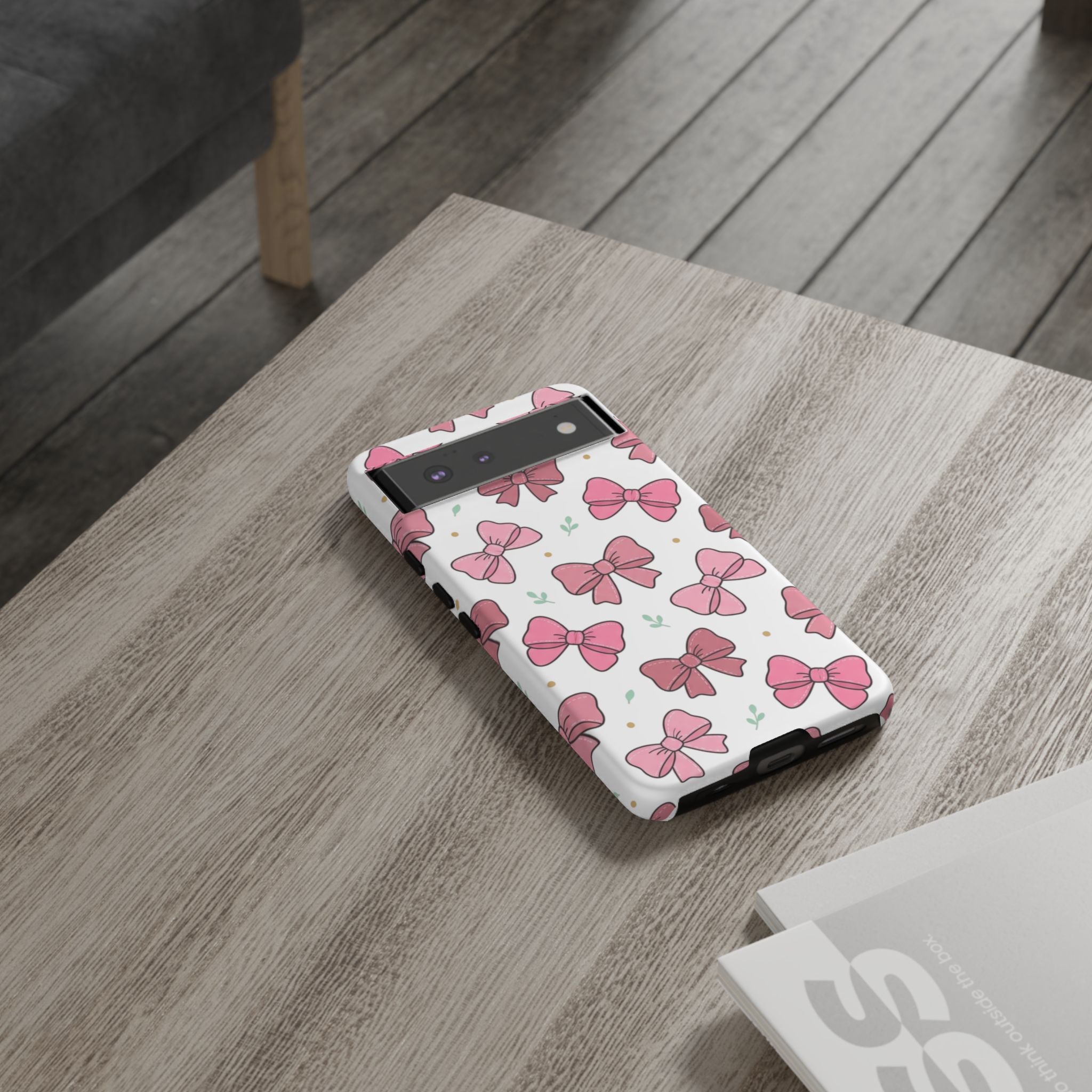 Pink Bow Pattern Phone Case — Cute Floral Ribbon Tough Case