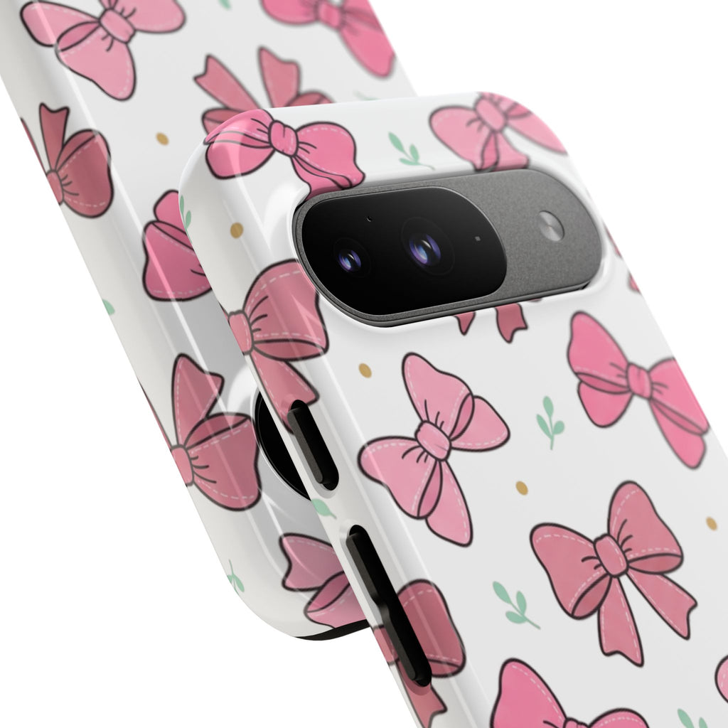 Pink Bow Pattern Phone Case — Cute Floral Ribbon Tough Case