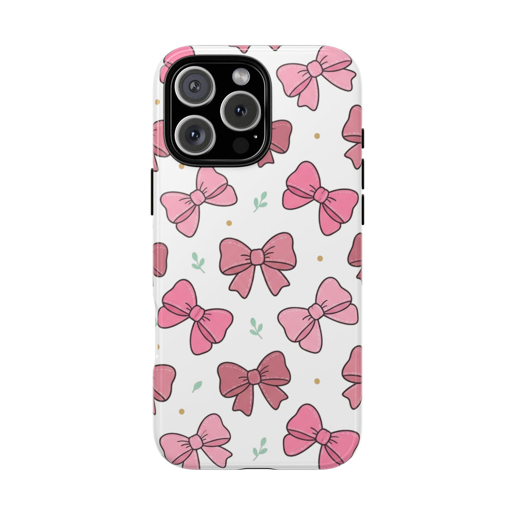 Pink Bow Pattern Phone Case — Cute Floral Ribbon Tough Case