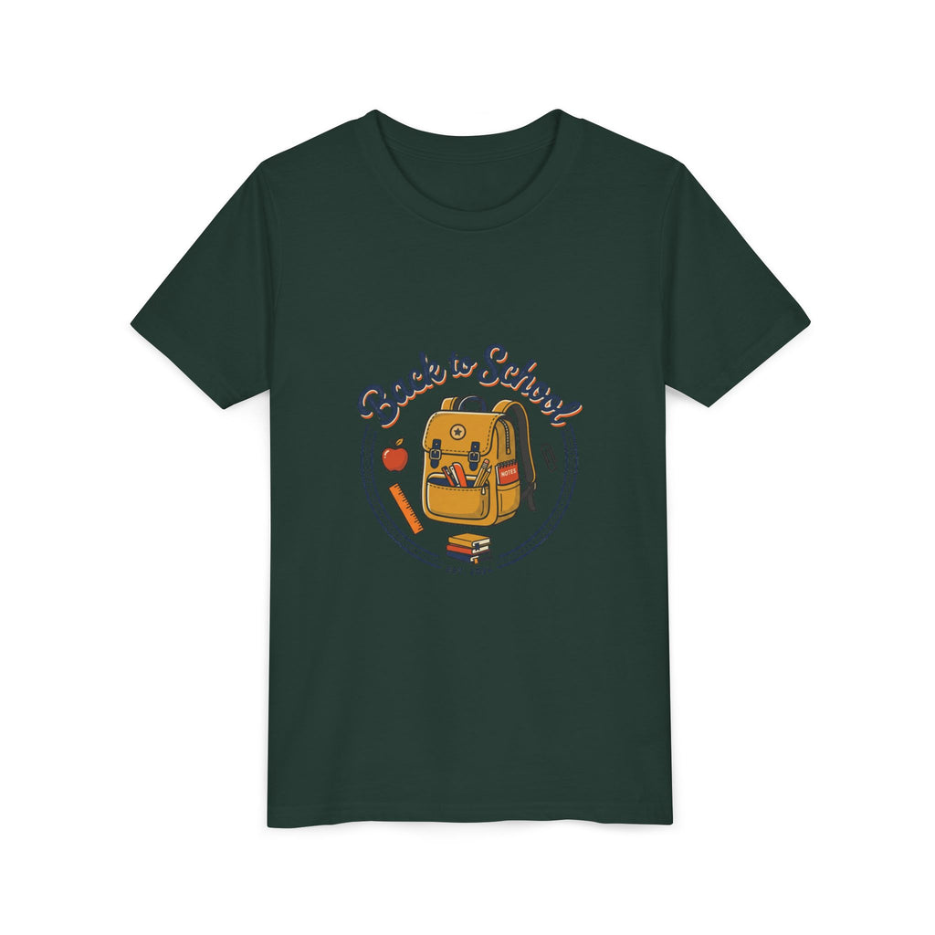 Back to School Youth Tee – Cute Backpack & Apple Kids T‑Shirt for First Day of School