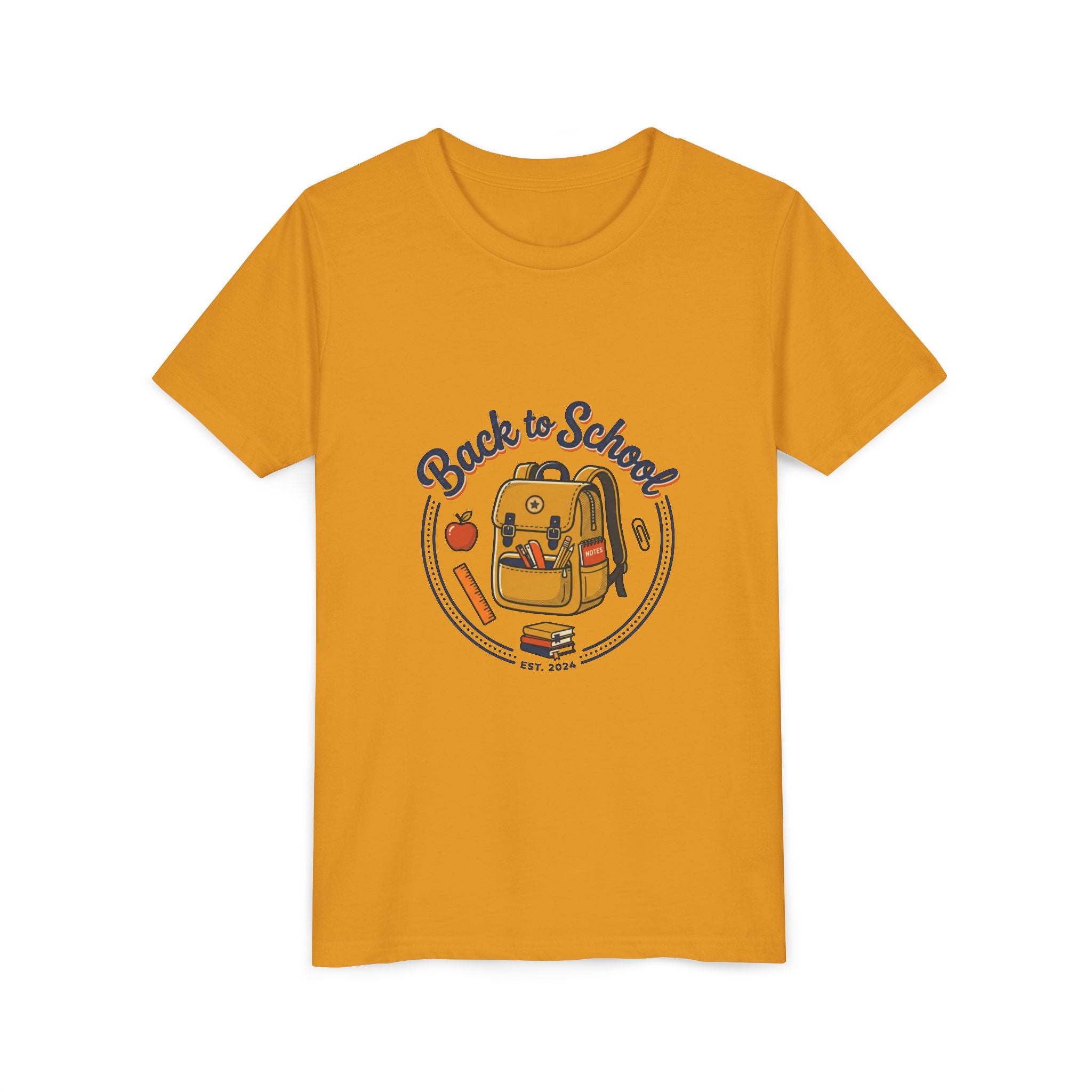 Back to School Youth Tee – Cute Backpack & Apple Kids T‑Shirt for First Day of School