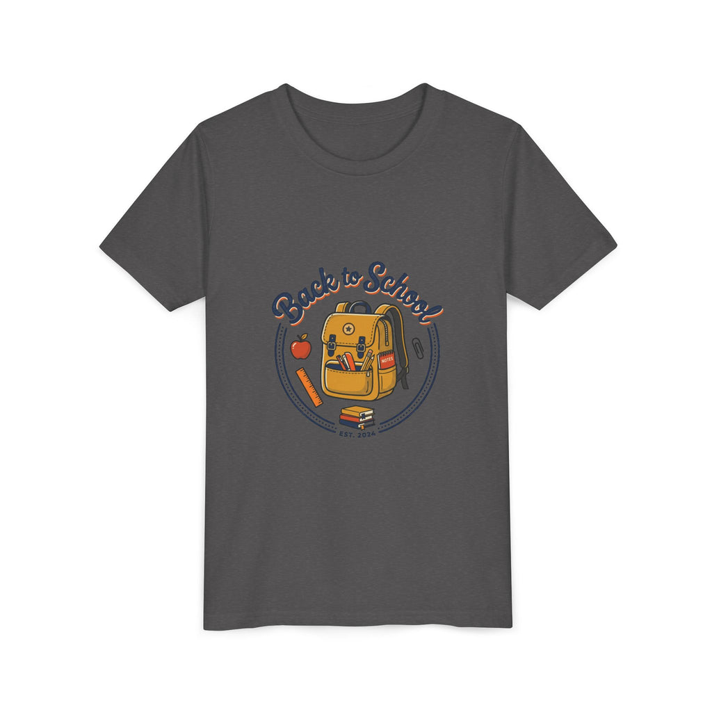 Back to School Youth Tee – Cute Backpack & Apple Kids T‑Shirt for First Day of School