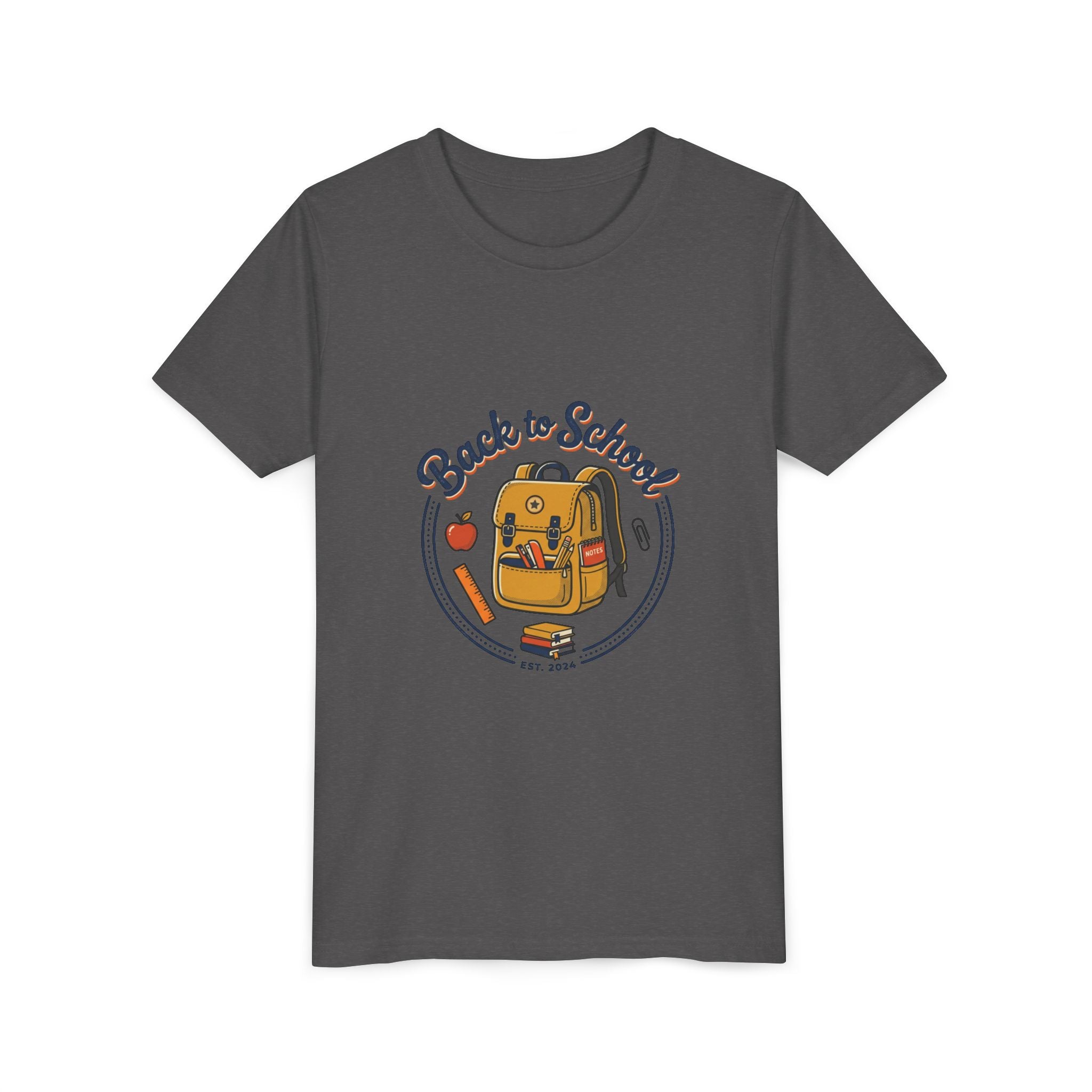 Back to School Youth Tee – Cute Backpack & Apple Kids T‑Shirt for First Day of School