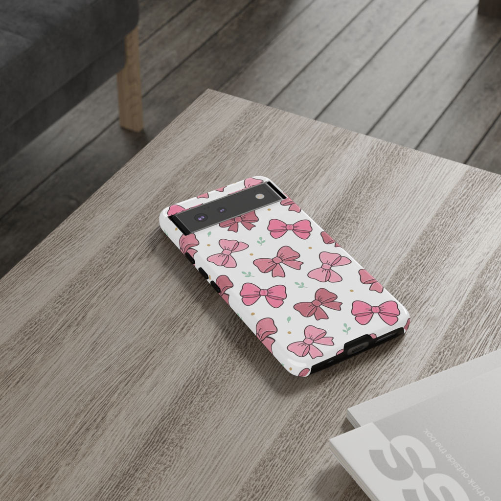 Pink Bow Pattern Phone Case — Cute Floral Ribbon Tough Case