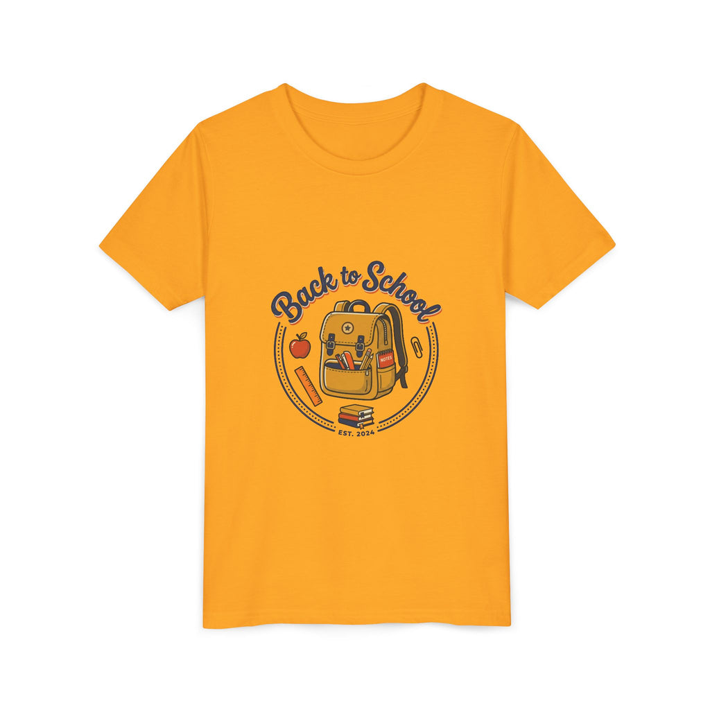 Back to School Youth Tee – Cute Backpack & Apple Kids T‑Shirt for First Day of School