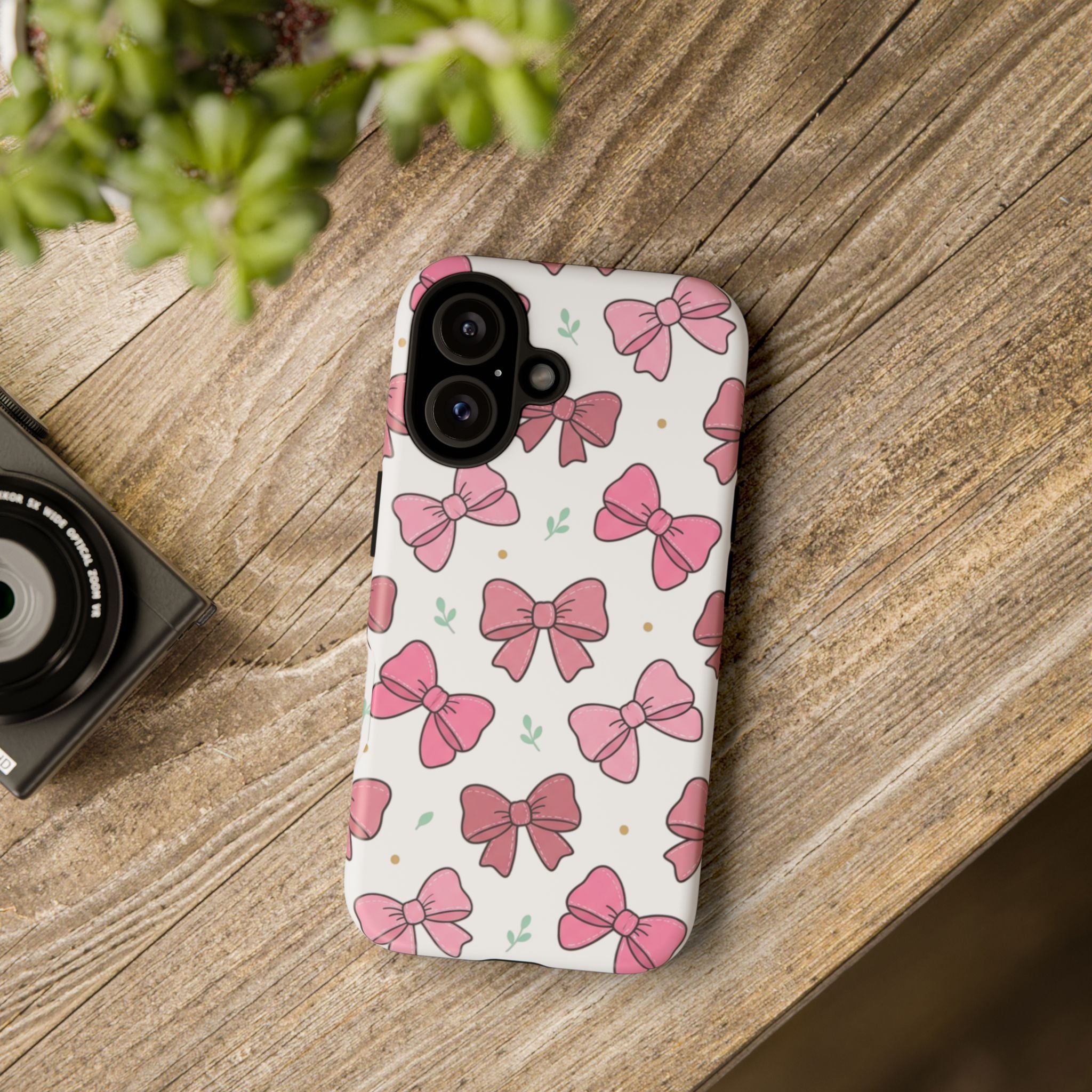 Pink Bow Pattern Phone Case — Cute Floral Ribbon Tough Case
