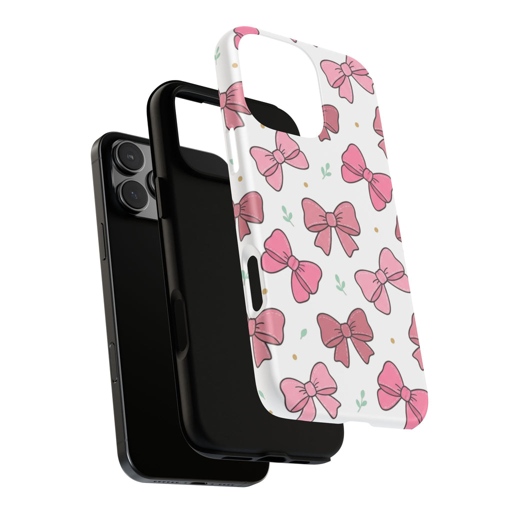 Pink Bow Pattern Phone Case — Cute Floral Ribbon Tough Case