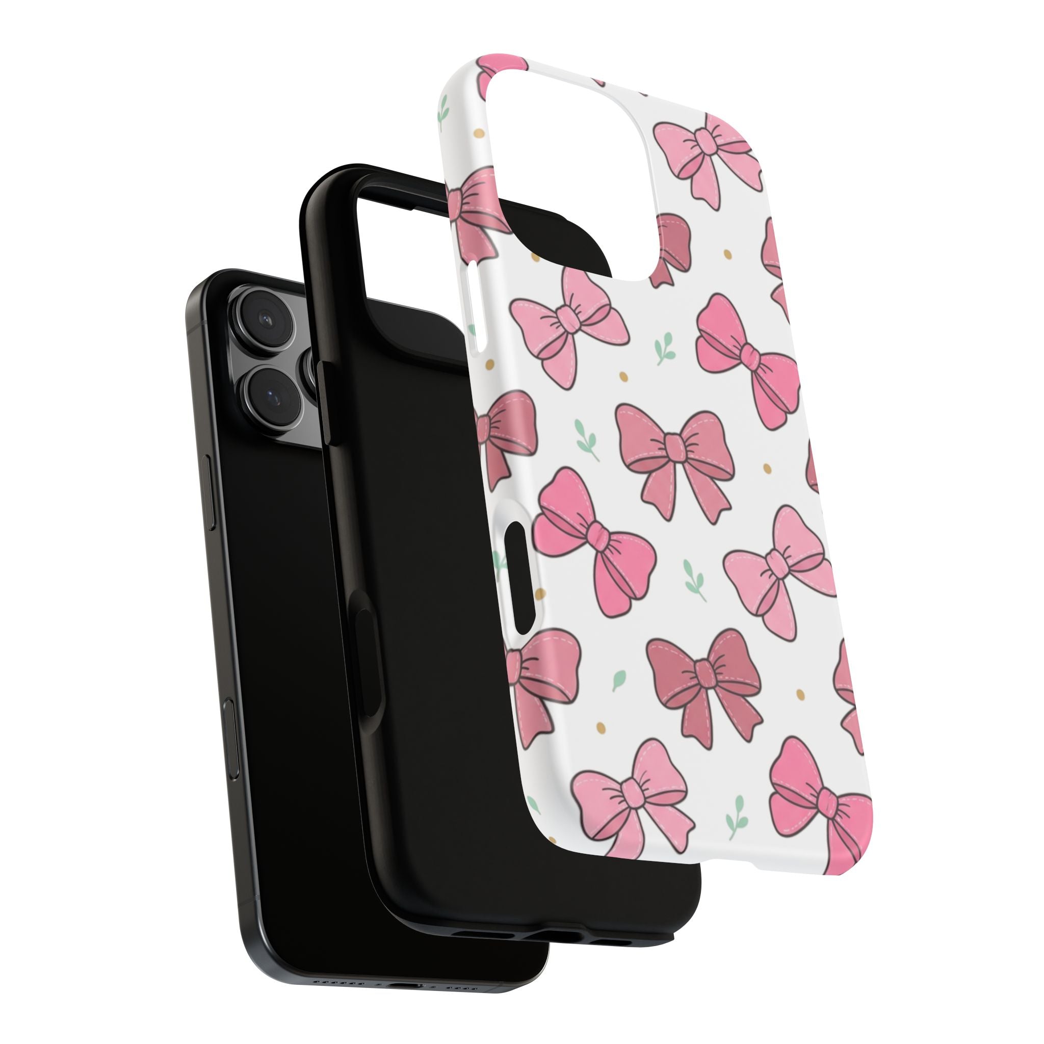 Pink Bow Pattern Phone Case — Cute Floral Ribbon Tough Case