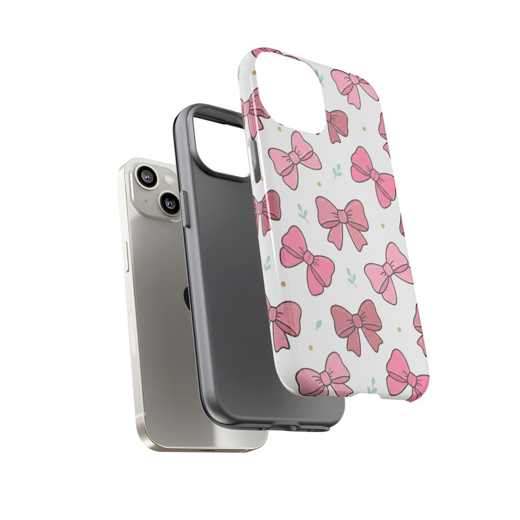 Pink Bow Pattern Phone Case — Cute Floral Ribbon Tough Case