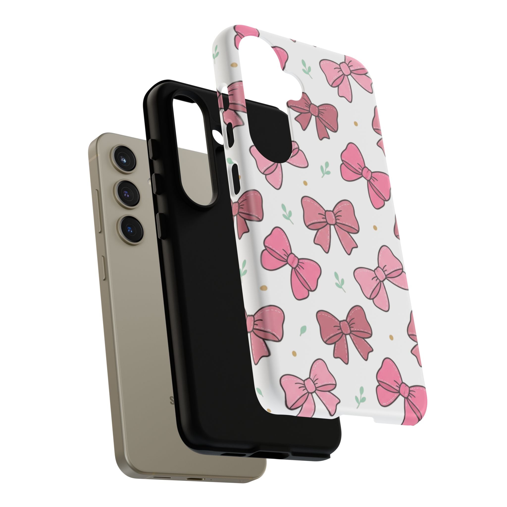 Pink Bow Pattern Phone Case — Cute Floral Ribbon Tough Case