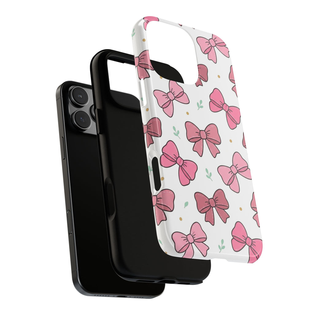 Pink Bow Pattern Phone Case — Cute Floral Ribbon Tough Case