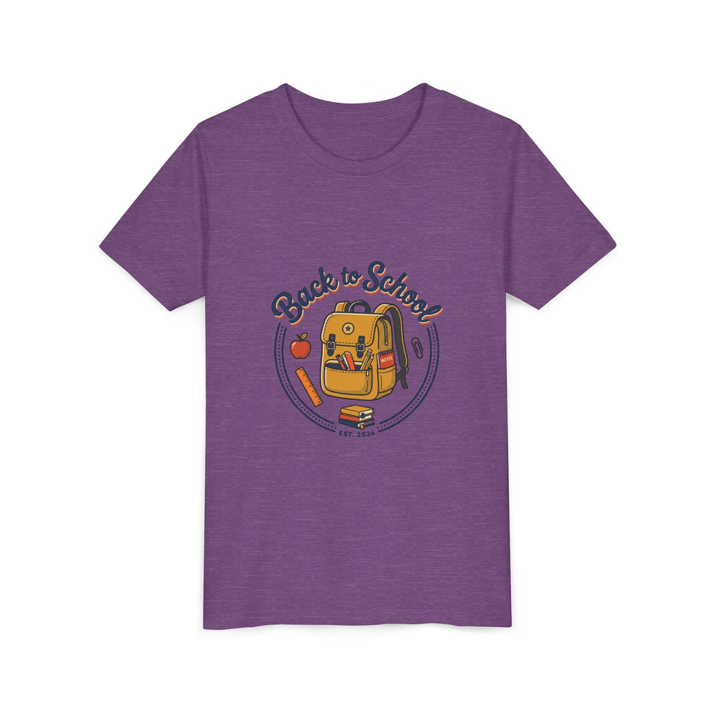 Back to School Youth Tee – Cute Backpack & Apple Kids T‑Shirt for First Day of School