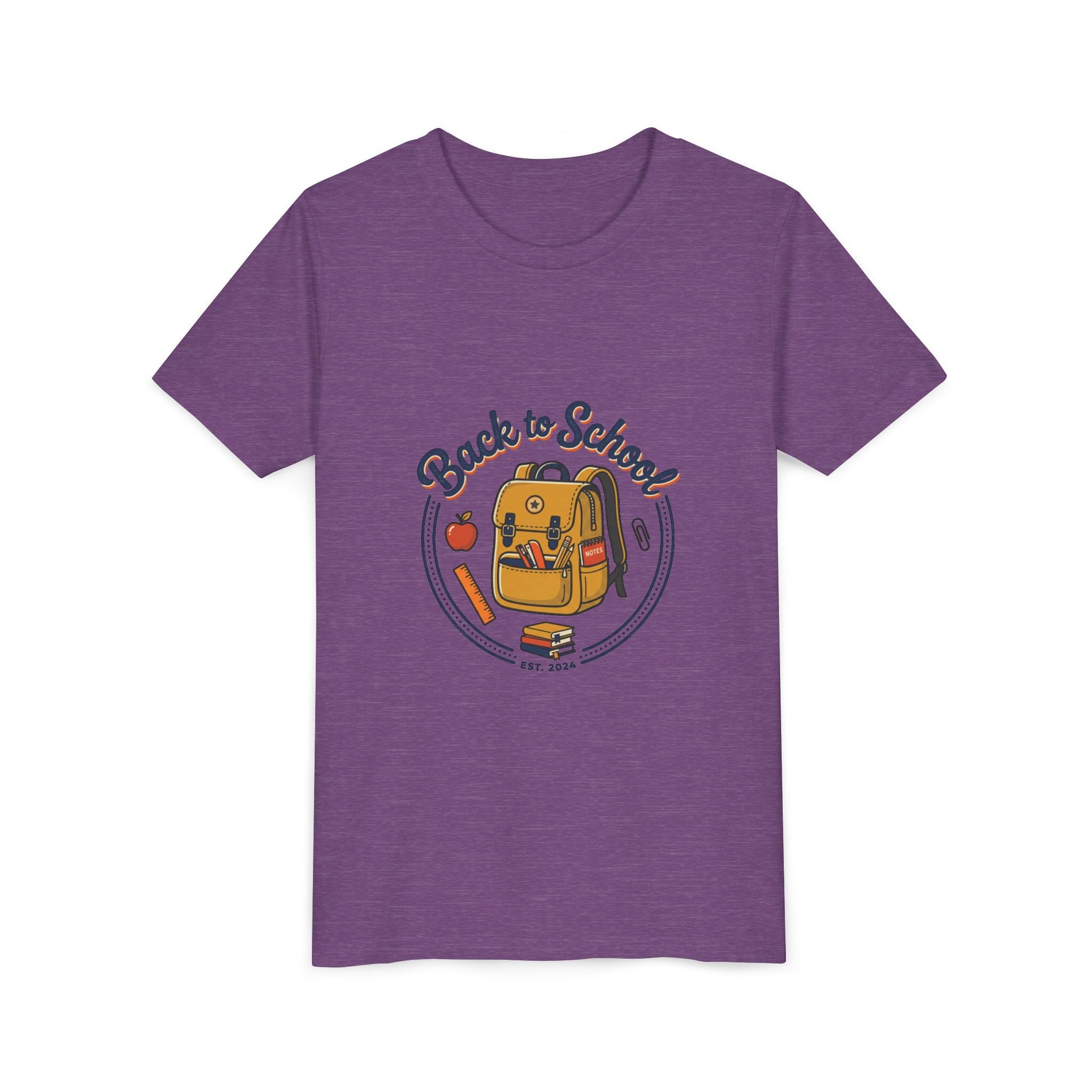 Back to School Youth Tee – Cute Backpack & Apple Kids T‑Shirt for First Day of School
