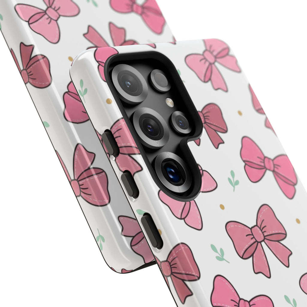 Pink Bow Pattern Phone Case — Cute Floral Ribbon Tough Case