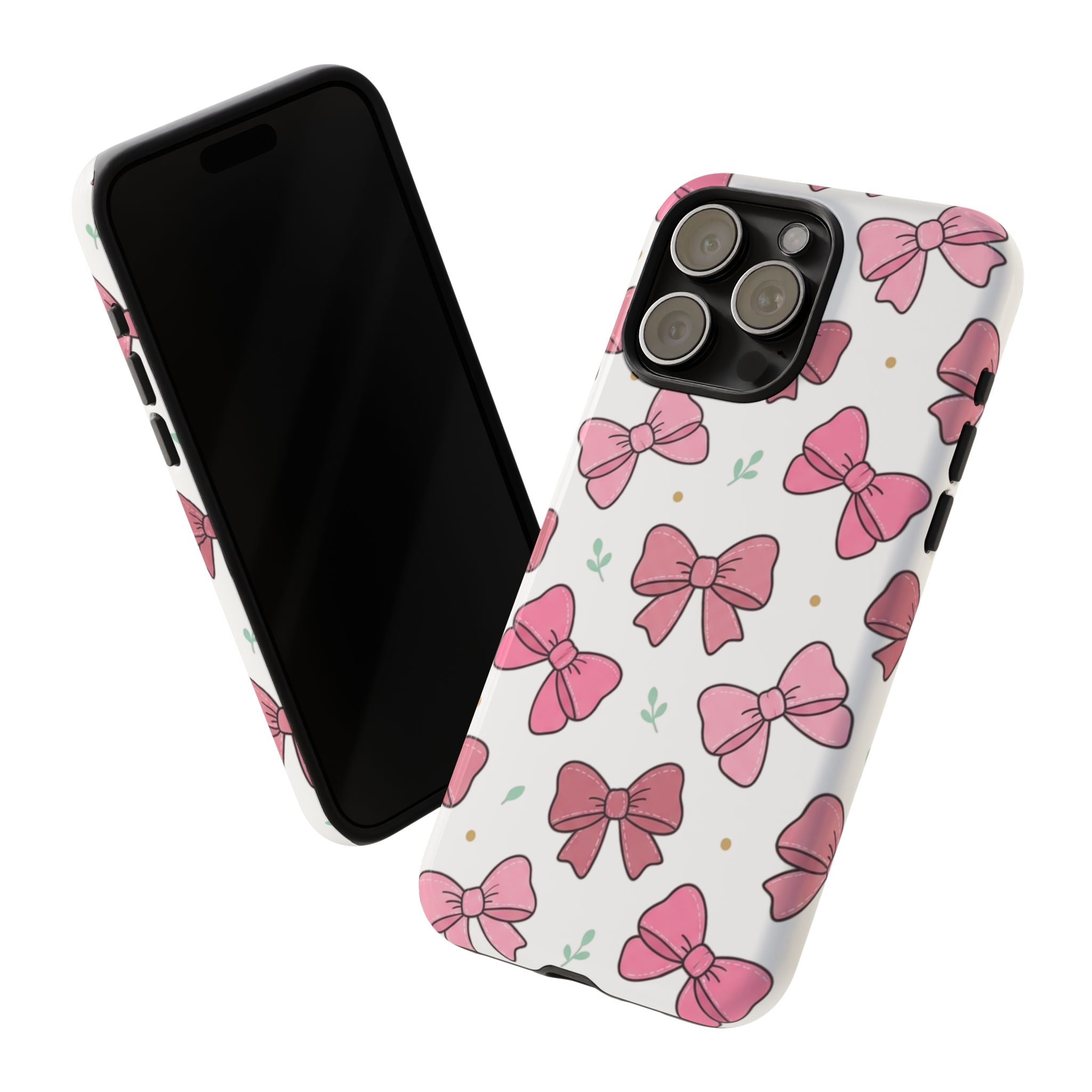 Pink Bow Pattern Phone Case — Cute Floral Ribbon Tough Case