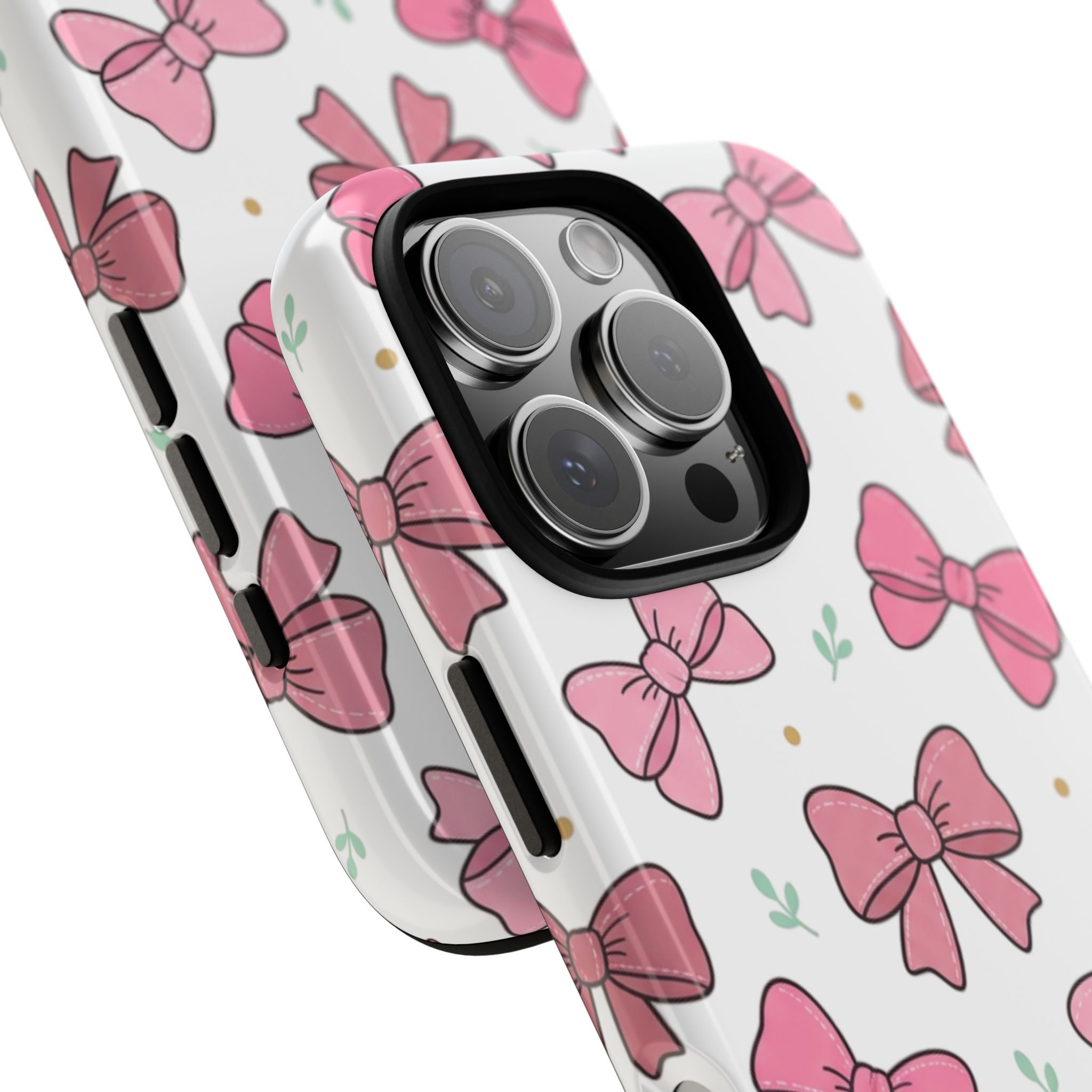 Pink Bow Pattern Phone Case — Cute Floral Ribbon Tough Case