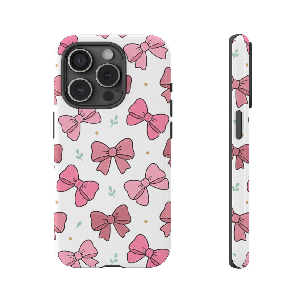 Pink Bow Pattern Phone Case — Cute Floral Ribbon Tough Case