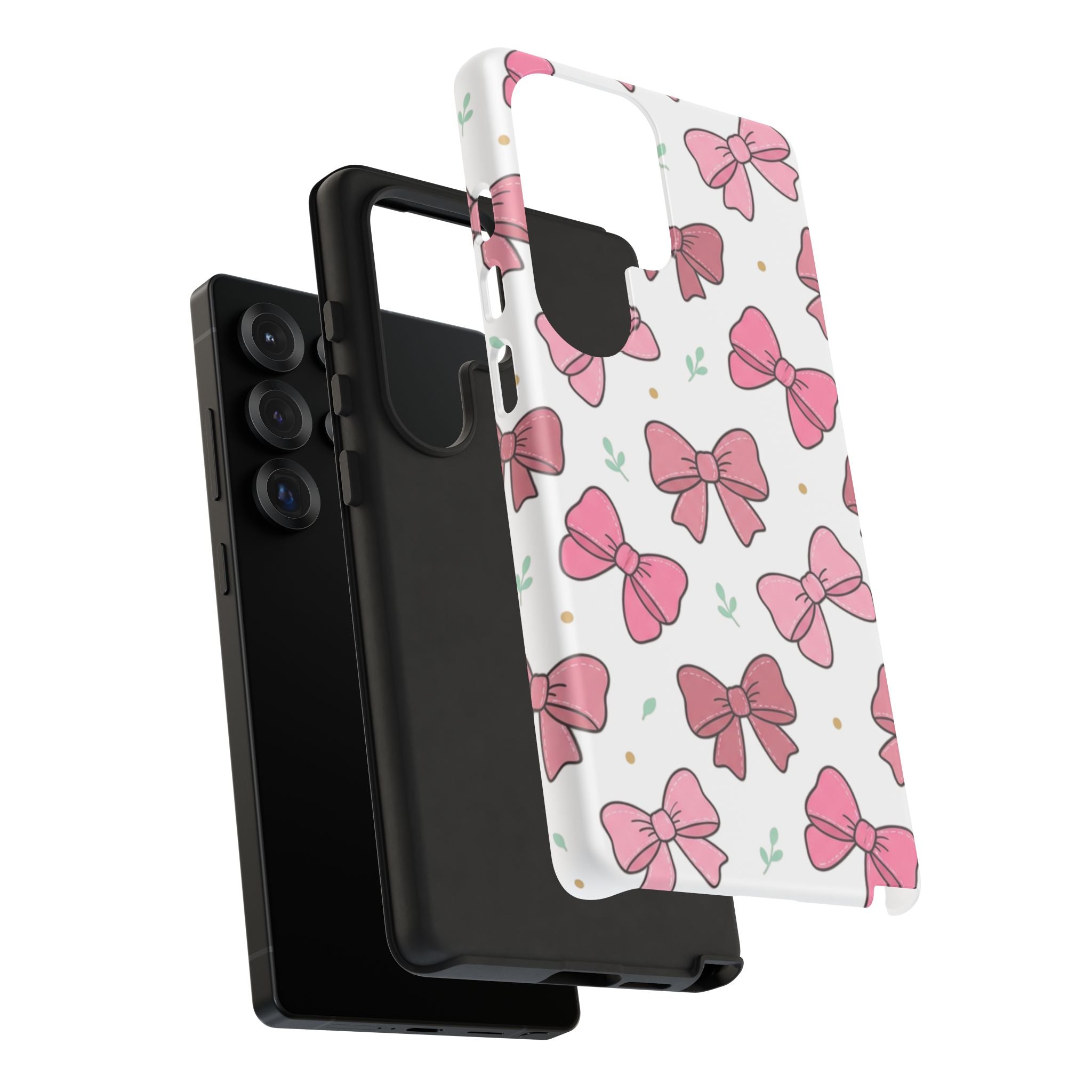 Pink Bow Pattern Phone Case — Cute Floral Ribbon Tough Case