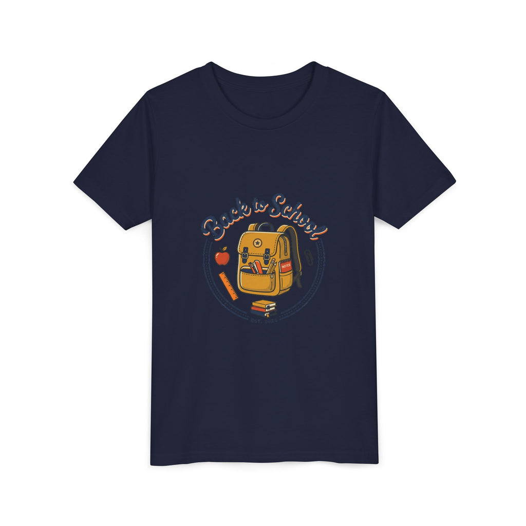Back to School Youth Tee – Cute Backpack & Apple Kids T‑Shirt for First Day of School