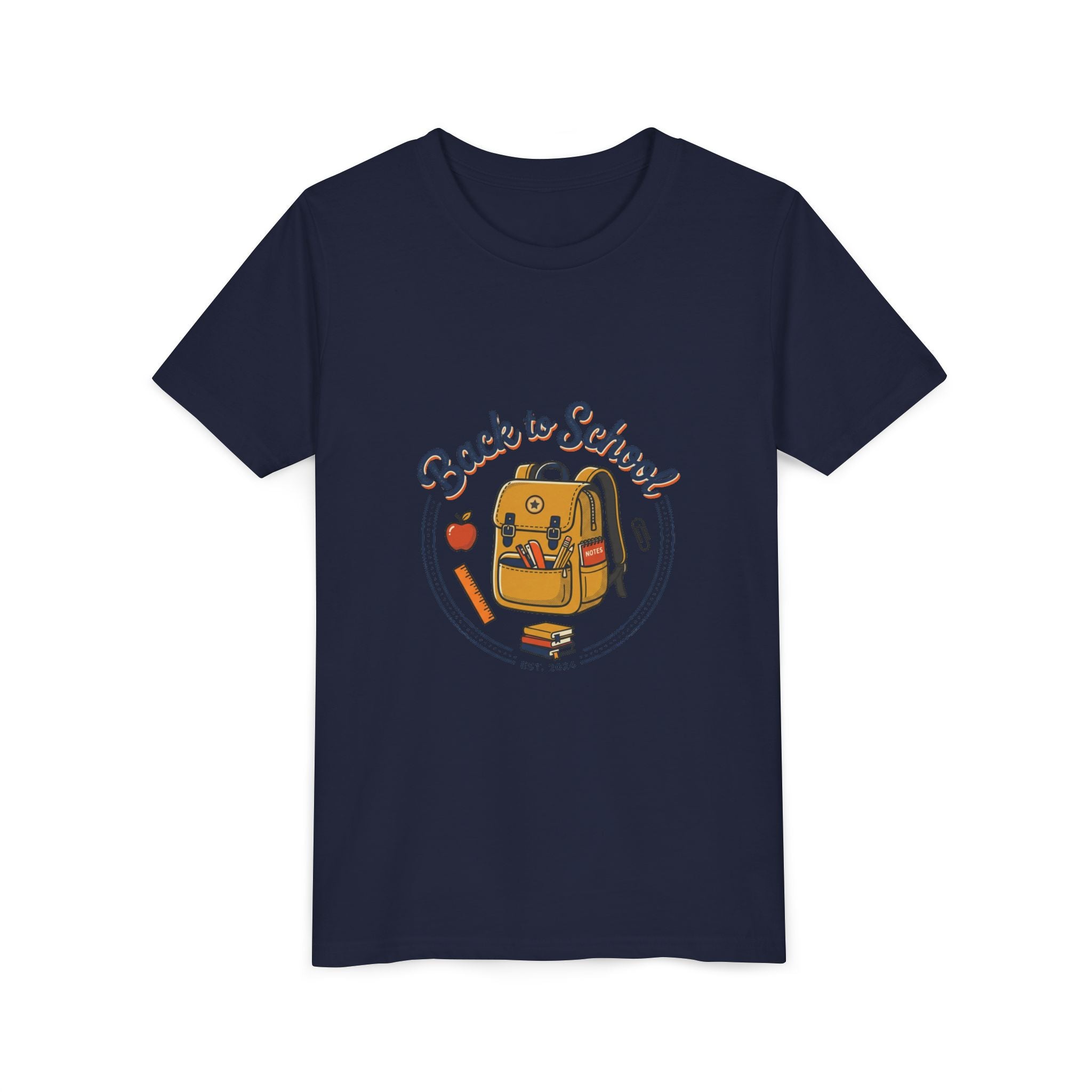 Back to School Youth Tee – Cute Backpack & Apple Kids T‑Shirt for First Day of School