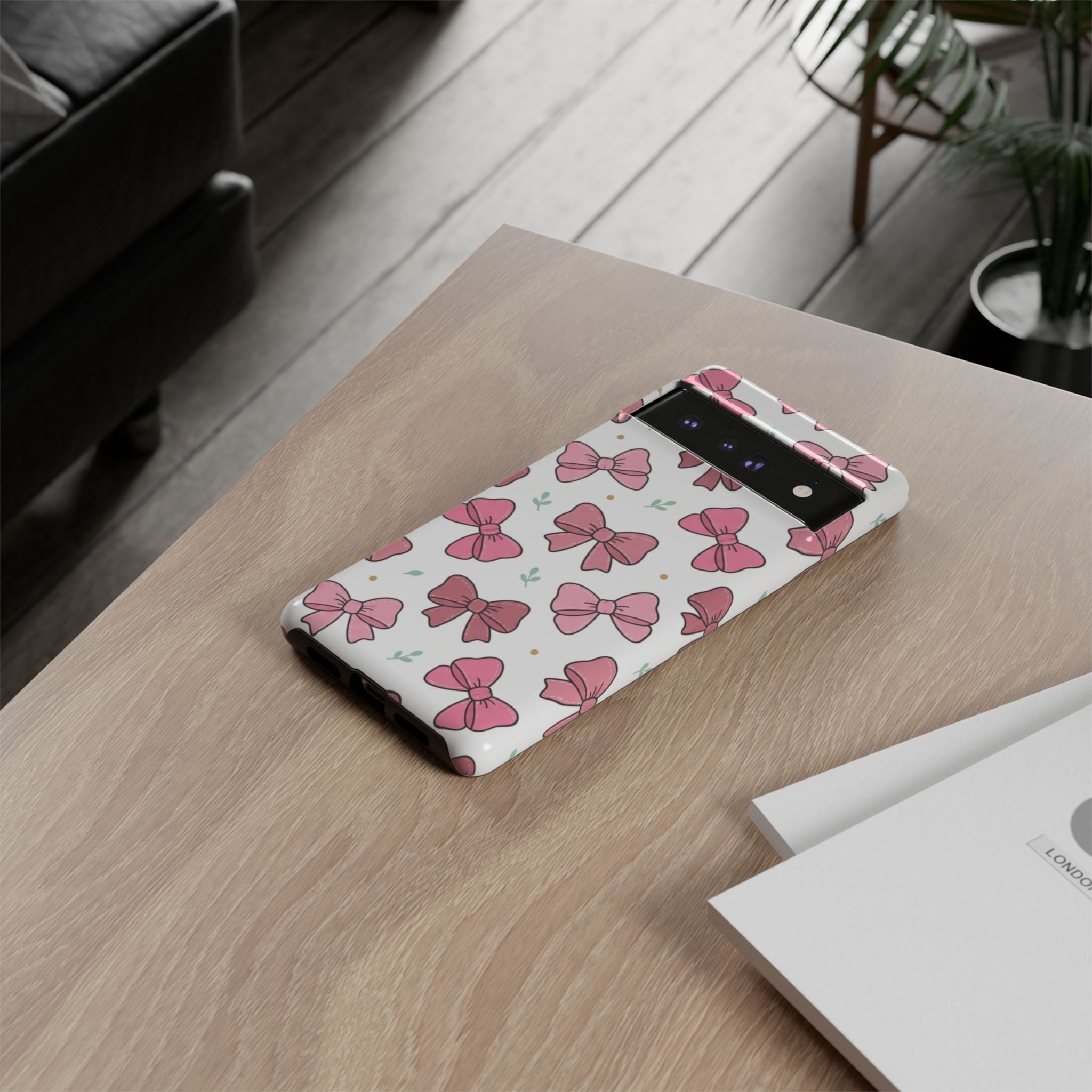 Pink Bow Pattern Phone Case — Cute Floral Ribbon Tough Case
