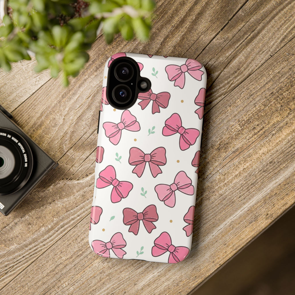 Pink Bow Pattern Phone Case — Cute Floral Ribbon Tough Case