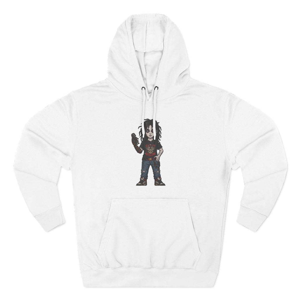 Horror Character Graphic Hoodie — Cute Creepy Doll Illustration