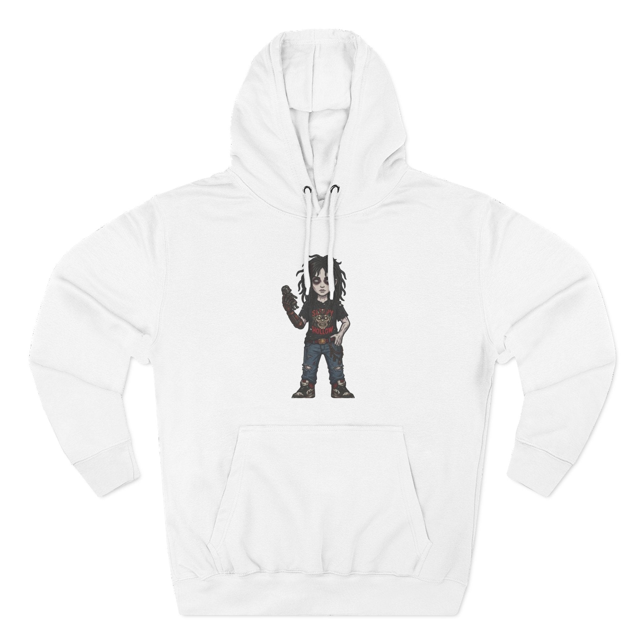 Horror Character Graphic Hoodie — Cute Creepy Doll Illustration
