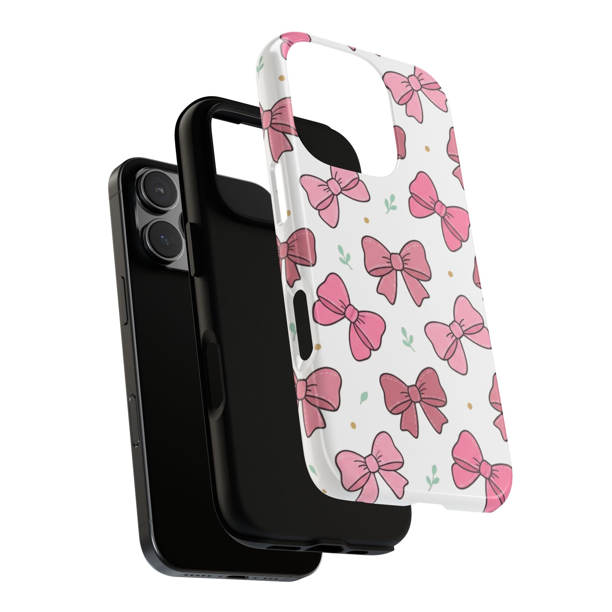 Pink Bow Pattern Phone Case — Cute Floral Ribbon Tough Case