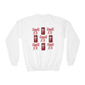 Youth Crewneck Sweatshirt — Festive Pink Bow & Soda Can Graphic