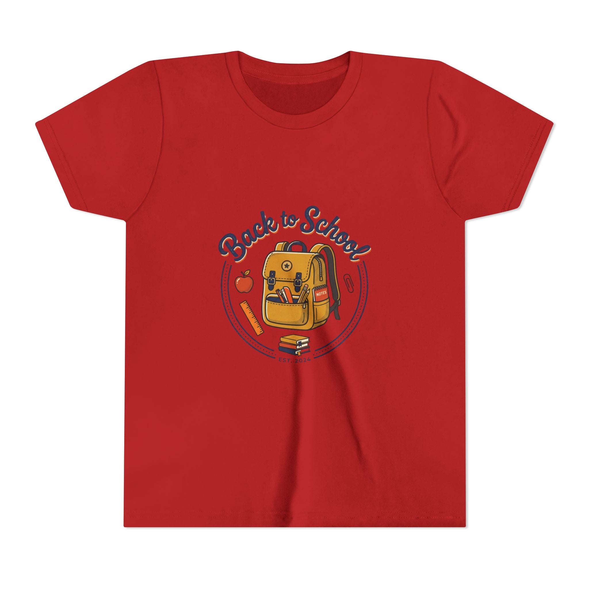 Back to School Youth Tee – Cute Backpack & Apple Kids T‑Shirt for First Day of School