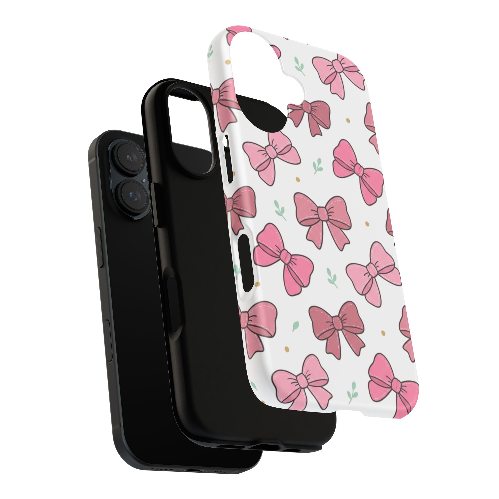 Pink Bow Pattern Phone Case — Cute Floral Ribbon Tough Case