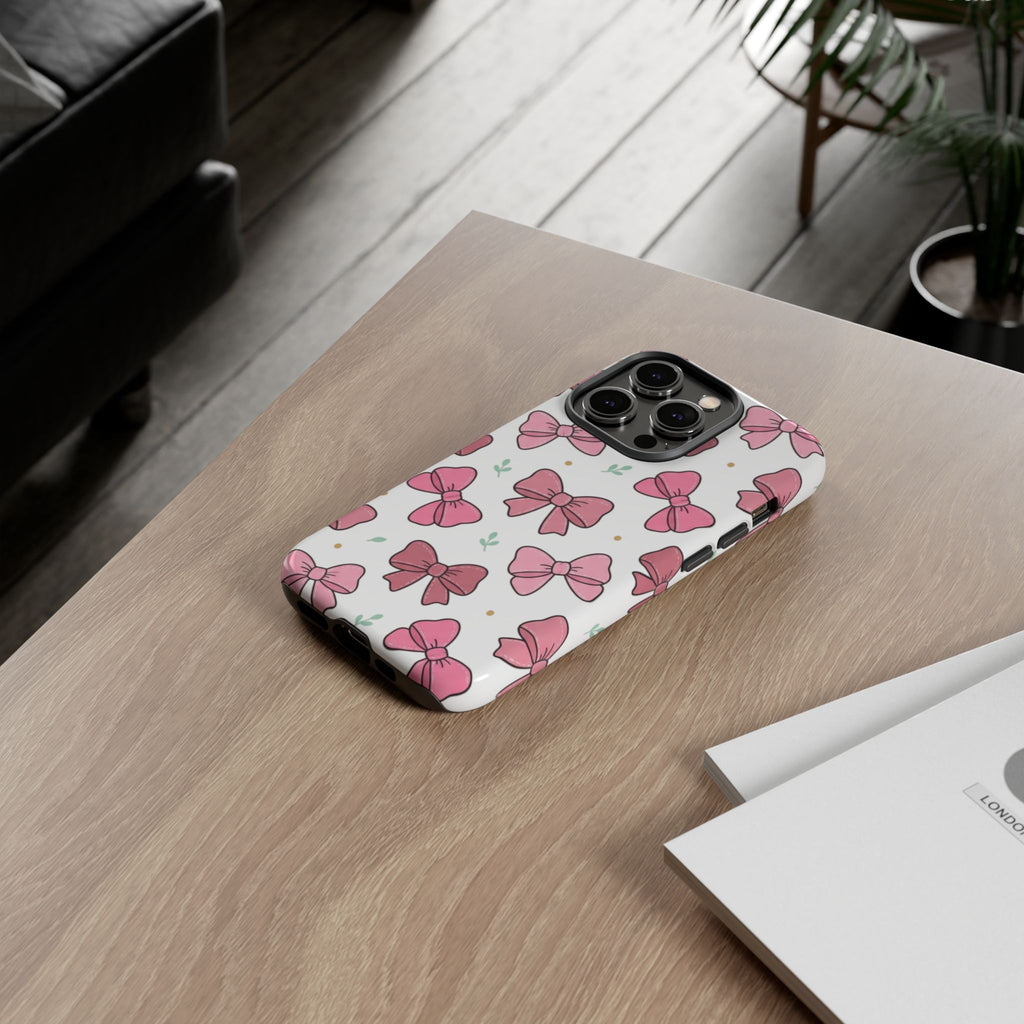 Pink Bow Pattern Phone Case — Cute Floral Ribbon Tough Case
