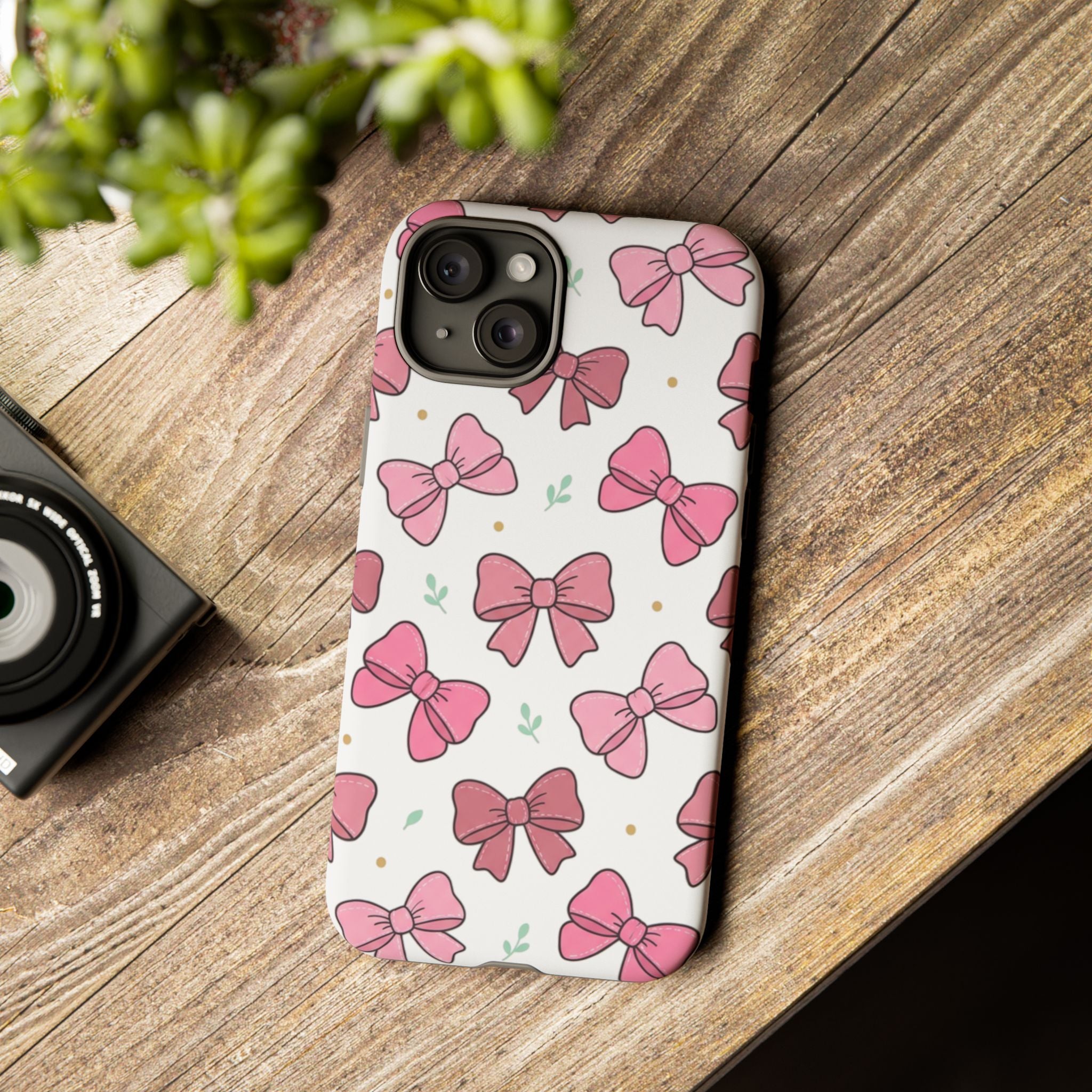 Pink Bow Pattern Phone Case — Cute Floral Ribbon Tough Case