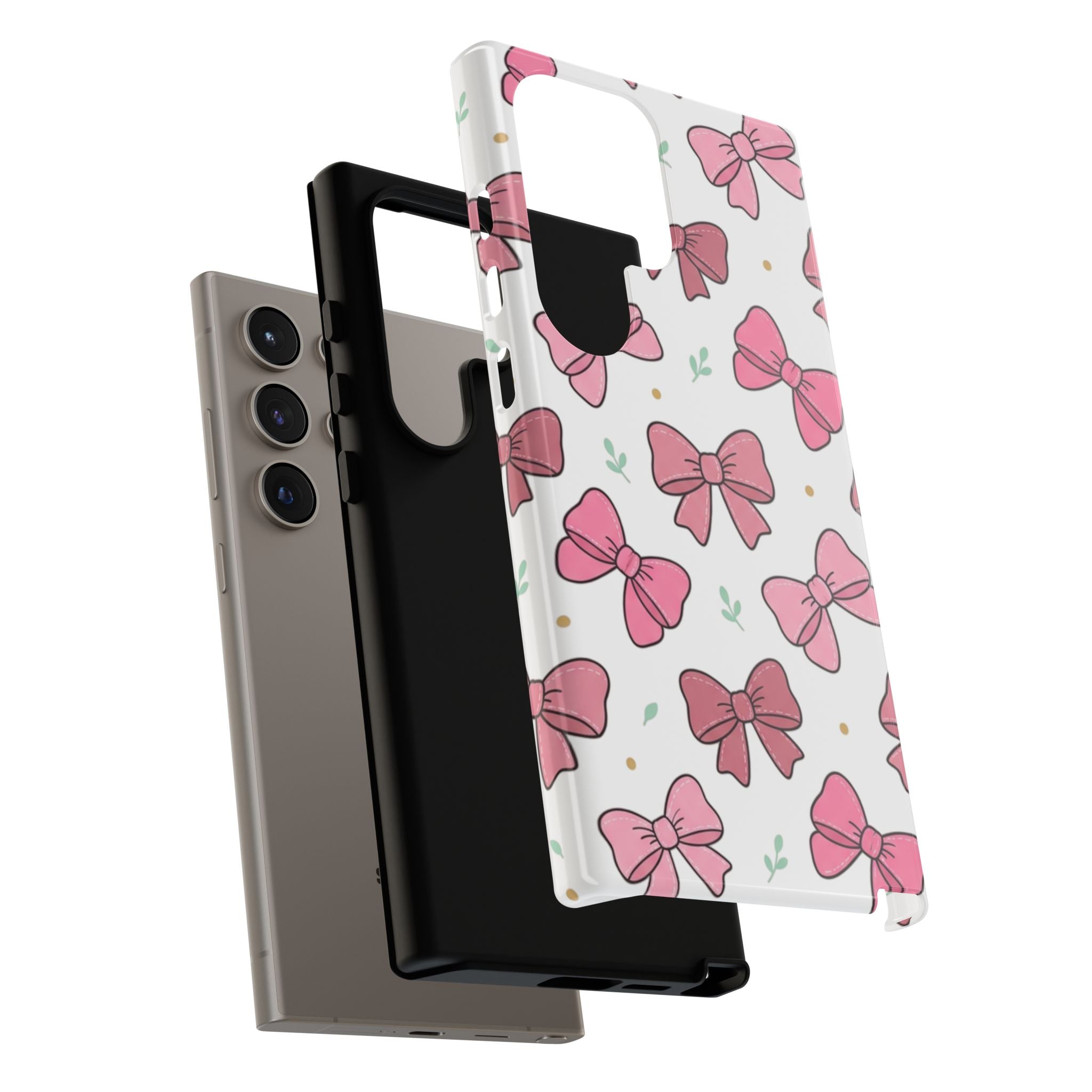 Pink Bow Pattern Phone Case — Cute Floral Ribbon Tough Case