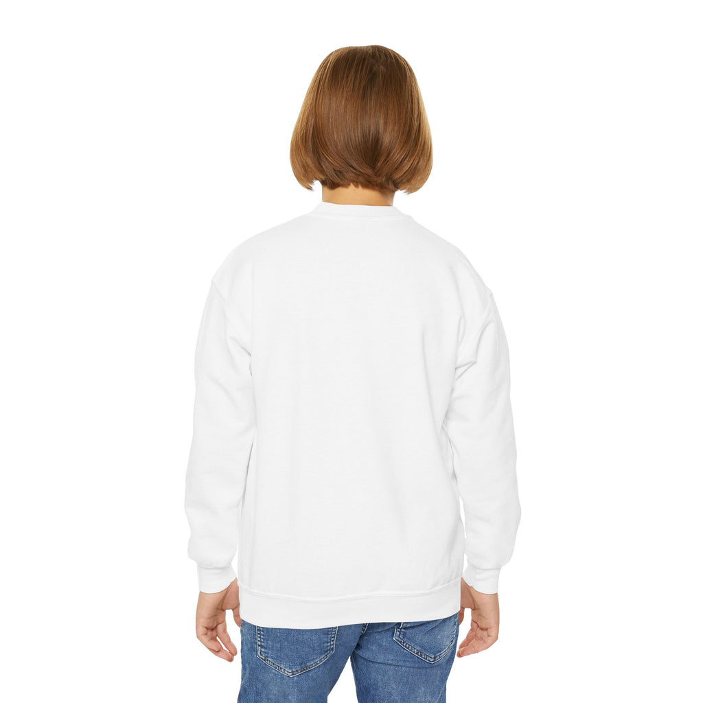 Youth Crewneck Sweatshirt — Festive Pink Bow & Soda Can Graphic