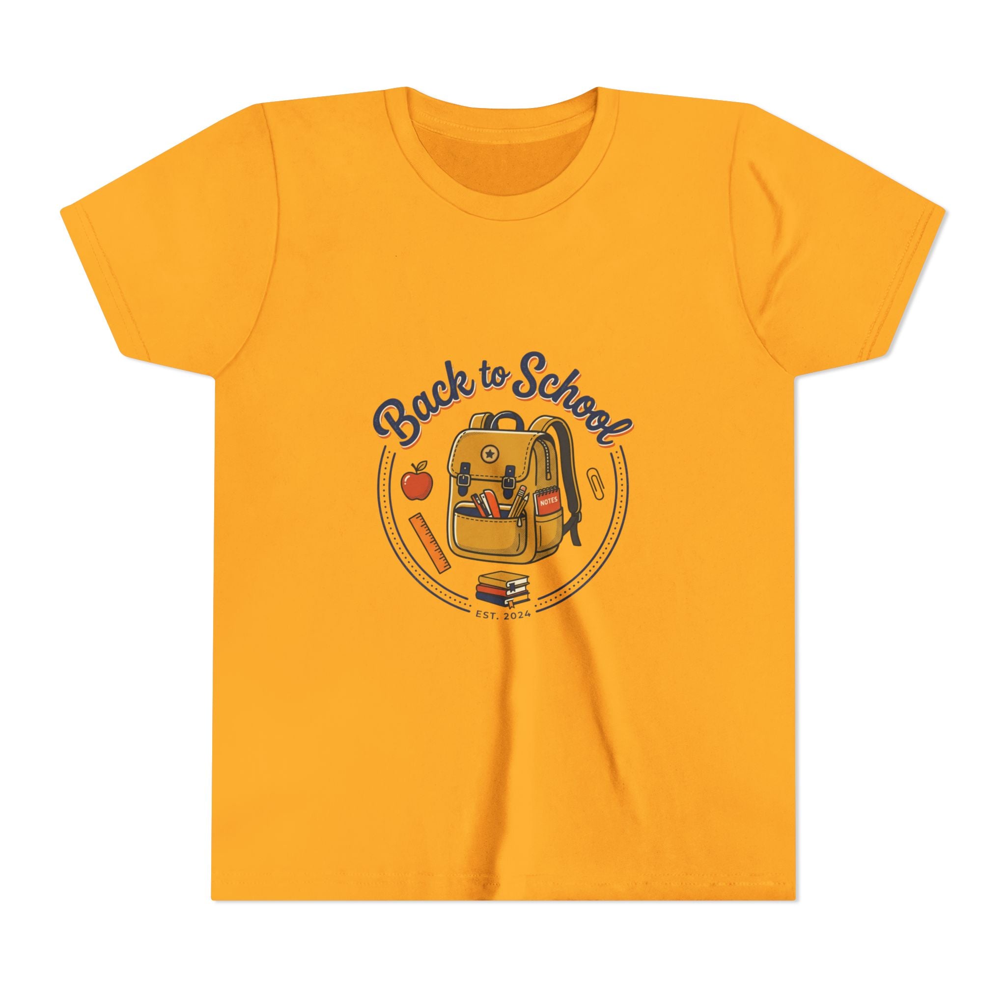 Back to School Youth Tee – Cute Backpack & Apple Kids T‑Shirt for First Day of School