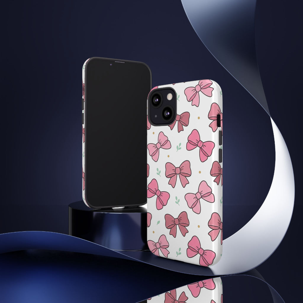 Pink Bow Pattern Phone Case — Cute Floral Ribbon Tough Case