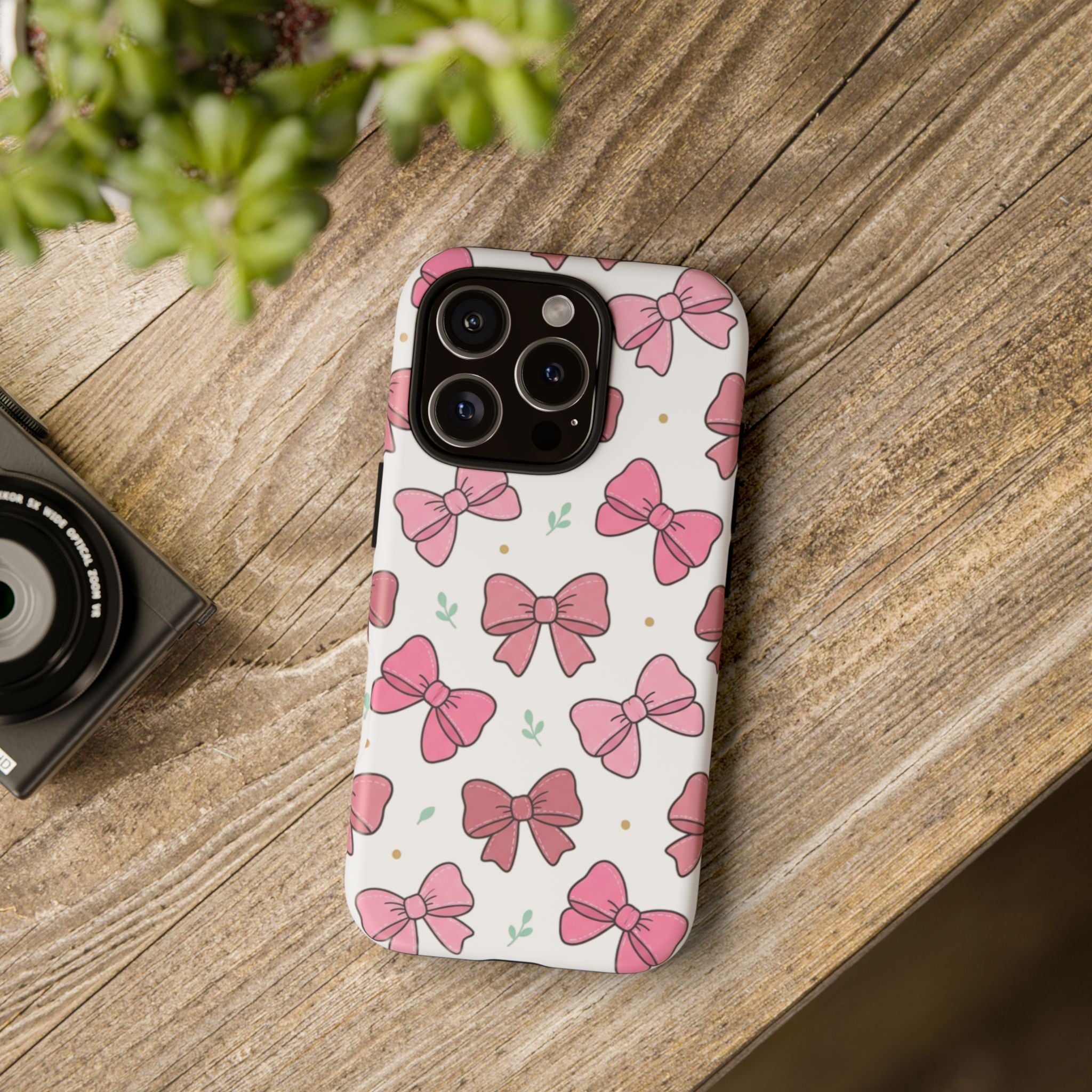 Pink Bow Pattern Phone Case — Cute Floral Ribbon Tough Case