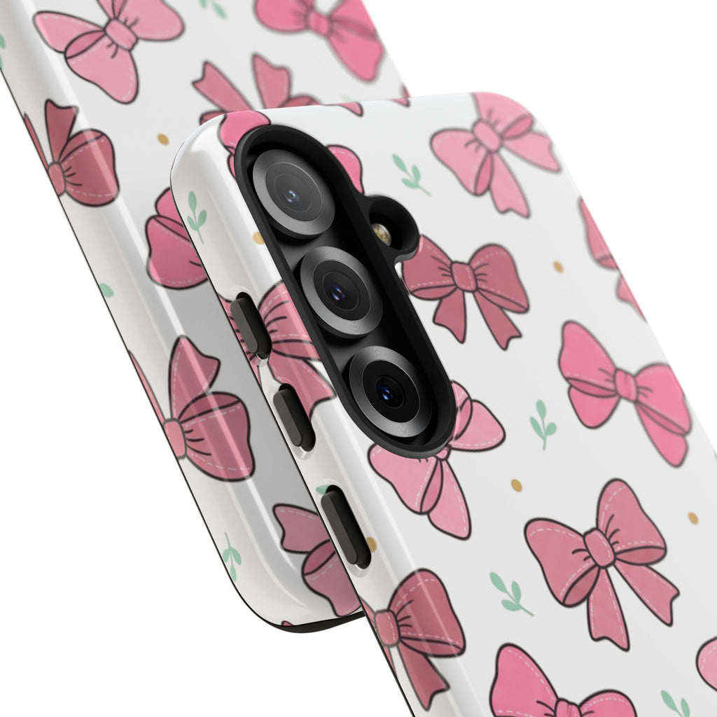Pink Bow Pattern Phone Case — Cute Floral Ribbon Tough Case