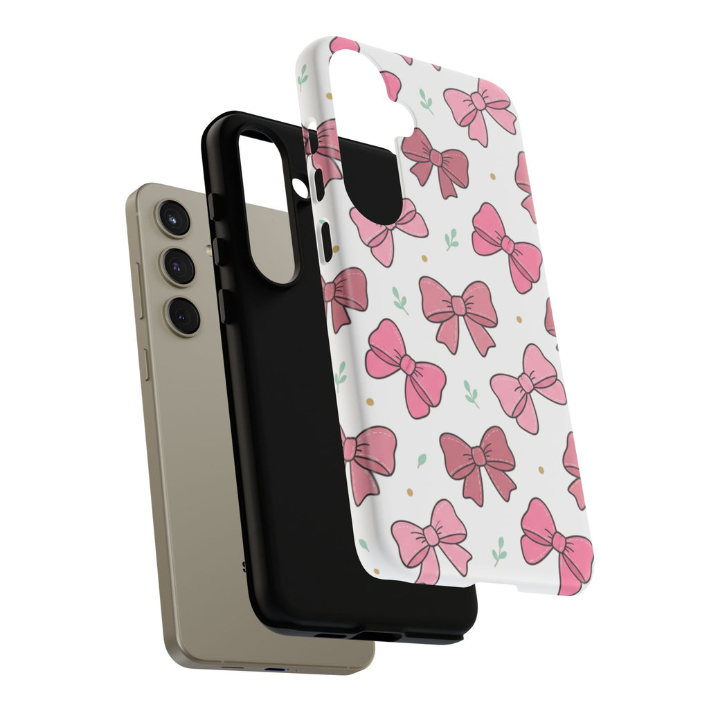 Pink Bow Pattern Phone Case — Cute Floral Ribbon Tough Case