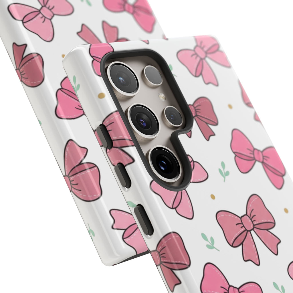 Pink Bow Pattern Phone Case — Cute Floral Ribbon Tough Case